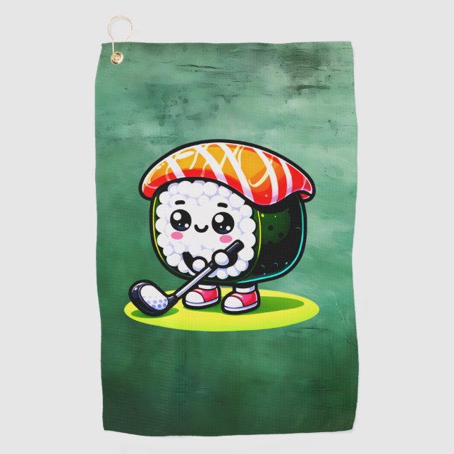 Serviette De Golf Kawaii Sushi jouant au golf (Devant)