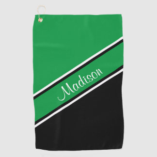 Serviette De Golf Kelly Green Black Diagonal Stripe Nom du script