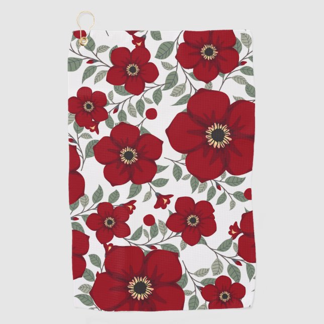 Serviette De Golf La mode des fleurs rouges (Devant)