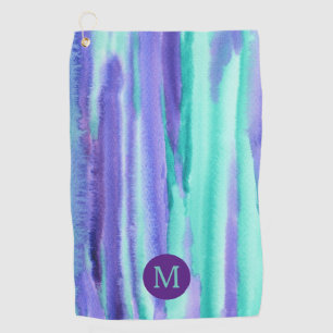 Serviette De Golf La turquoise pourpre de monogramme d'aquarelle