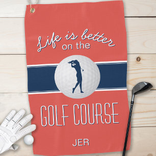 Serviette De Golf La vie est meilleure Citation Golf Monogramme Roug