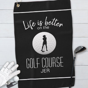 Serviette De Golf La vie est meilleure en noir Script Dames golfeuse