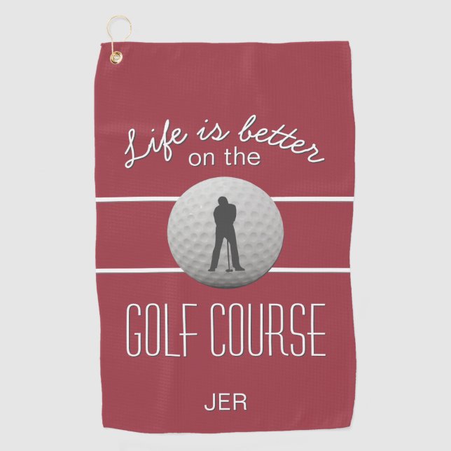 Serviette De Golf La vie est mieux Golf Citation Initiales Crimson R (Devant)