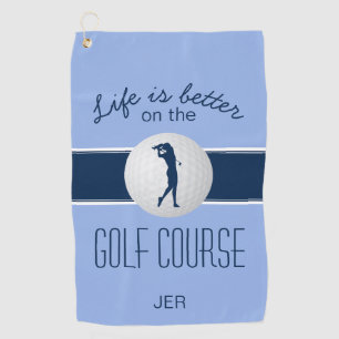 Serviette De Golf La vie est mieux Monogramme Golfer Blue Modern Pro