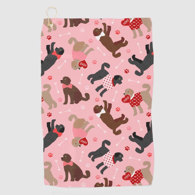 Serviette De Golf Labradoodle / Goldendoodle Valentine Motif (Devant)