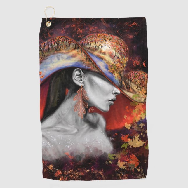 Serviette de golf Lady d'automne - Peinture Art (Devant)