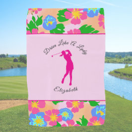 Serviette De Golf Lady Golfer Rose Floral Preppy Nom personnalisé Da