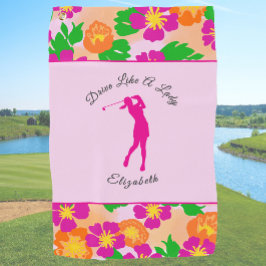Serviette De Golf Lady Golfer Rose Floral Preppy Nom personnalisé Da