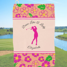 Serviette De Golf Lady Golfer Rose Orange Preppy Nom personnalisé Da