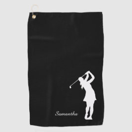 Serviette De Golf Lady Golfer Silhouette Monogramme noir blanc