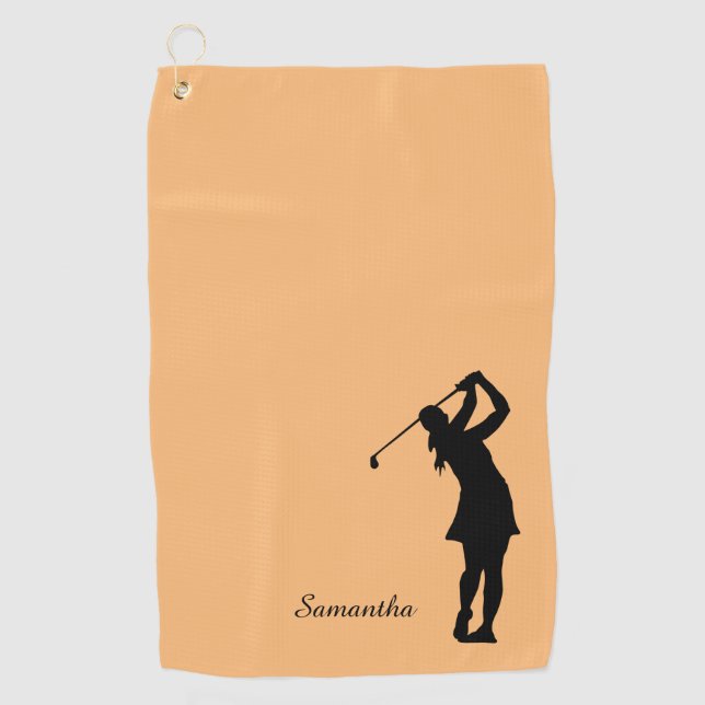 Serviette De Golf Lady Golfer Silhouette Orango noir (Devant)