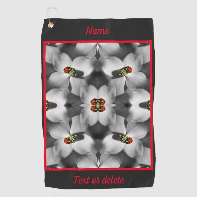 Serviette De Golf Ladybug Sur Fleur De Dogwood Abstrait Personnalisé (Devant)