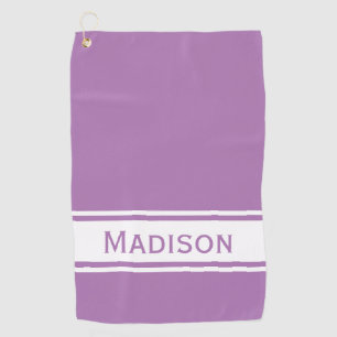 Serviette De Golf Lavande Blanc Bande Moderne Nom Monogramme
