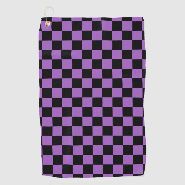 Serviette De Golf Lavande et Motif À damiers noir (Devant)