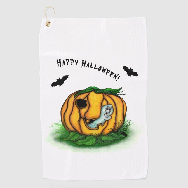 Serviette De Golf Le fantôme d'Halloween, chauve-souris, fantôme et  (Devant)