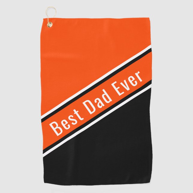 Serviette De Golf Le Meilleur papa jamais Orange Black Diagonal (Devant)