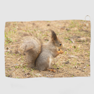 Serviette De Golf L'écureuil mignon mange une photo de noix