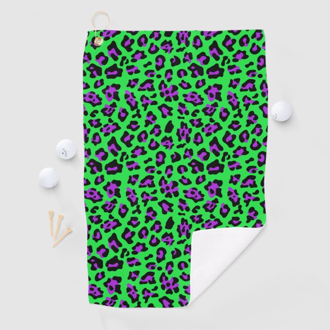 Serviette de golf Leopard vert et violet (En situation)