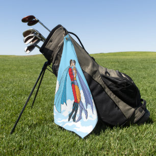 Serviette De Golf Les deux superhéros de SlipperyJoe embrassant un v