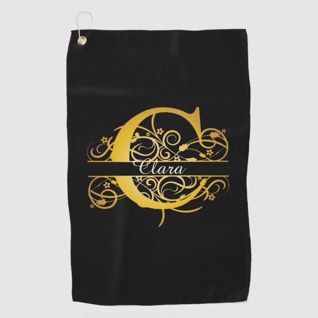 Serviette De Golf LETTRE MONGRAPHIQUE OR Silhouette C (Devant)