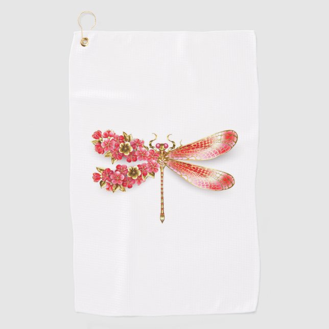 Serviette De Golf libellule de fleurs avec sakura de bijoux (Devant)