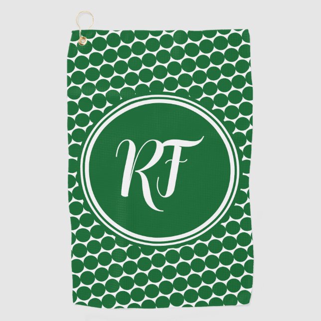 Serviette De Golf Ligue Scramble Vert pois Script Monogramme (Devant)