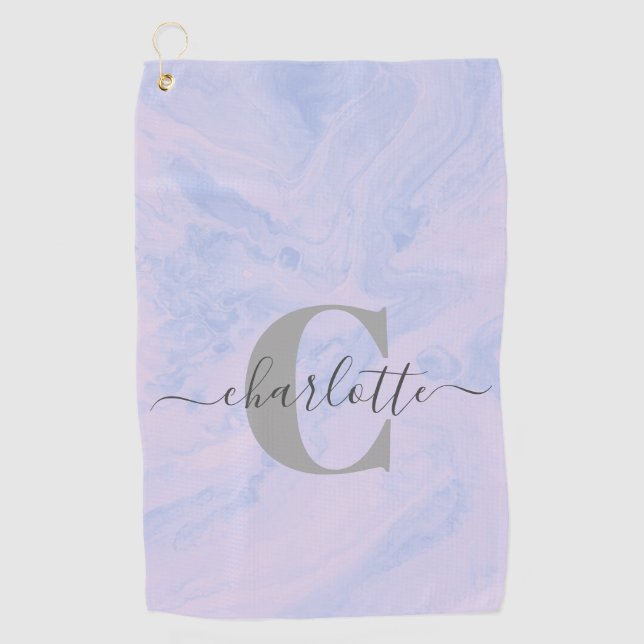 Serviette De Golf Lilac Lavender Marbre Élégant Nom du monogramme (Devant)