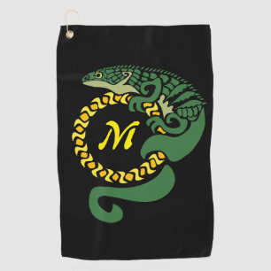 Serviette De Golf Lizard, l'alligator tribal, se serre un monogramme