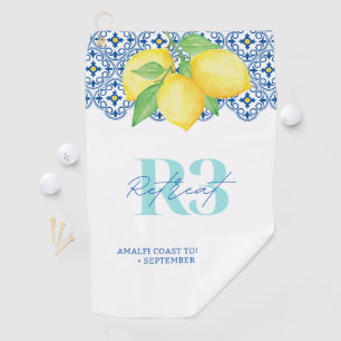 Serviette De Golf Logo Carreau Bleu Méditerranéen au citron à l'aqua