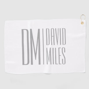 Serviette De Golf Logo Stylish Minimal & Modern Grey Initiales & Nom