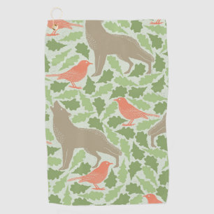 Serviette De Golf Loup Hurleur Feuilles Vertes Oiseaux Rouges Source