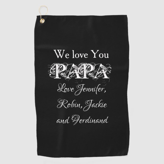 Serviette De Golf Love You Papa Script Moderne Custom Kids Names (Devant)