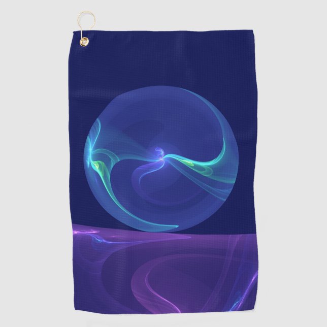 Serviette De Golf Lumineuse Bleu Violet Rêve Abstrait Fractal Art (Devant)