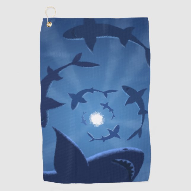 Serviette De Golf Lune blanche de requin bleu sous la mer (Devant)