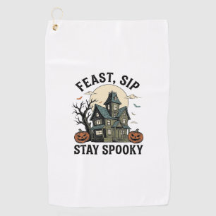 Serviette De Golf Maison Hantée Halloween Gravure Vintage Épouvantab
