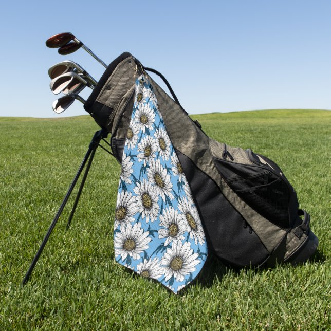 Serviette De Golf Maisonnettes, fleurs sauvages sur bleu (Vert)