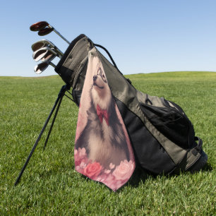 Serviette De Golf Malamute d'Alaska avec Rose - Saint-Valentin