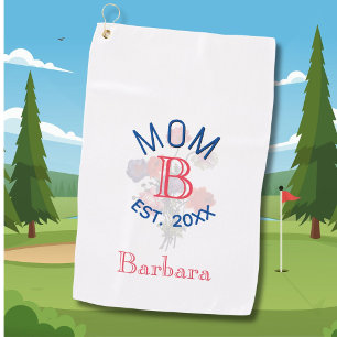 Serviette De Golf MAMAN Établie 20XX Fleurs Monogramme Nom