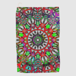 Serviette De Golf Mandala de kaléidoscope anormal vert rouge
