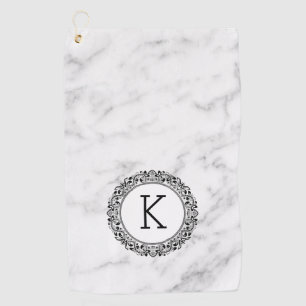 Serviette De Golf Marbre blanc Cercle orné et monogramme