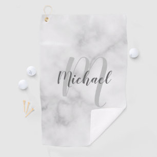 Serviette De Golf Marbre blanc moderne Monogramme et nom personnalis