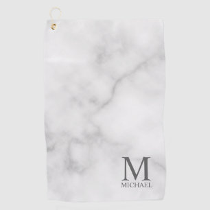 Serviette De Golf Marbre blanc Monogramme personnalisé et nom