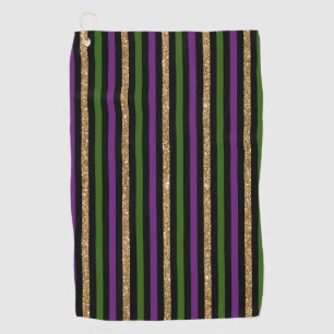 Serviette De Golf Mardi Gras Lignes Verticales Paillettes Dorées NOL