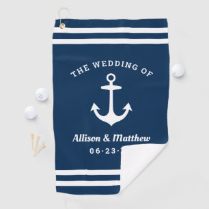 Serviette De Golf Mariage bleu marine Monogram Ancre de bateau