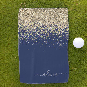 Serviette De Golf Marine Blue Gold Parties scintillant Girl Monogram