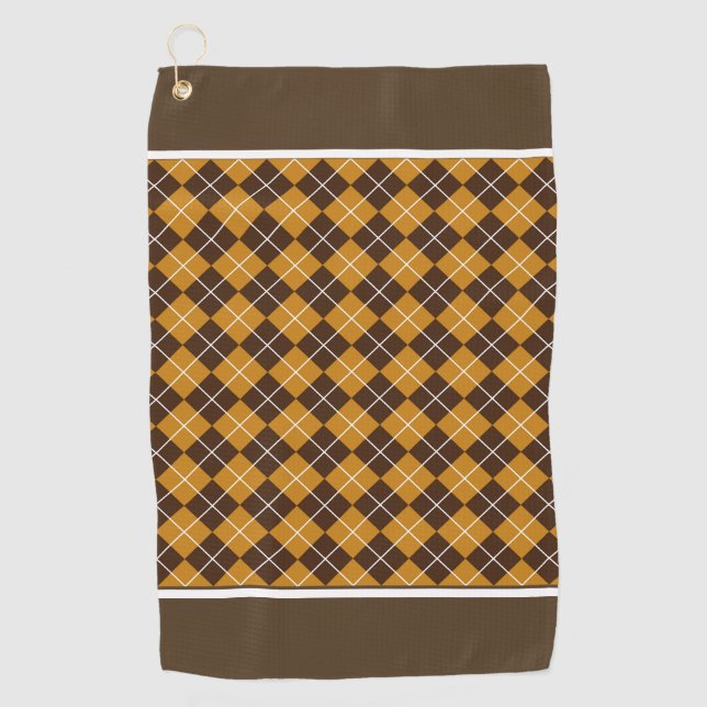 Serviette De Golf Marron et orange argyle  (Devant)