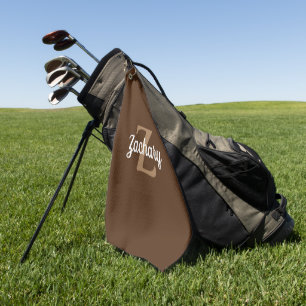 Serviette De Golf Marron Tan Blanc Monogramme Personnalisé