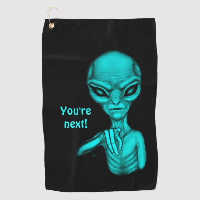 Serviette De Golf Mauvais Alien, Tu es le prochain ! (Devant)