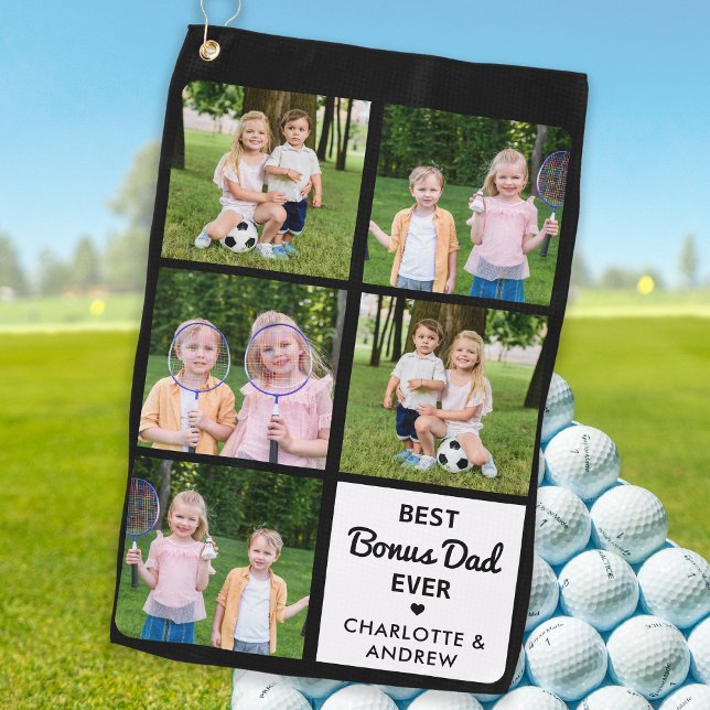 Serviette De Golf Meilleur BONUS DAD Ever Golfer Custom 5 Photo Coll (Créateur téléchargé)