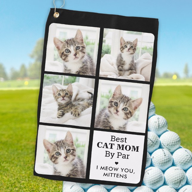 Serviette De Golf Meilleur CAT MOM Par - Personnalisé 5 Photo Collag (Créateur téléchargé)